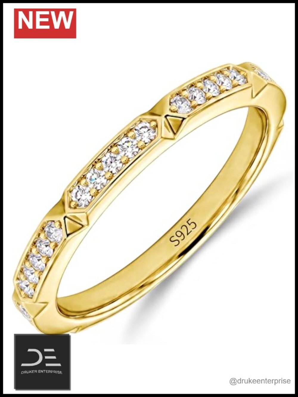 925 Sterling Silver Moissanite Eternity Ring 18K Gold Plated Women Wedding Band